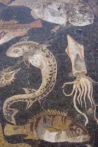 Marine Life Mosaic from House VIII Pompeii demonstrating the vermiculatum technique Roman 2nd century BCE (6)