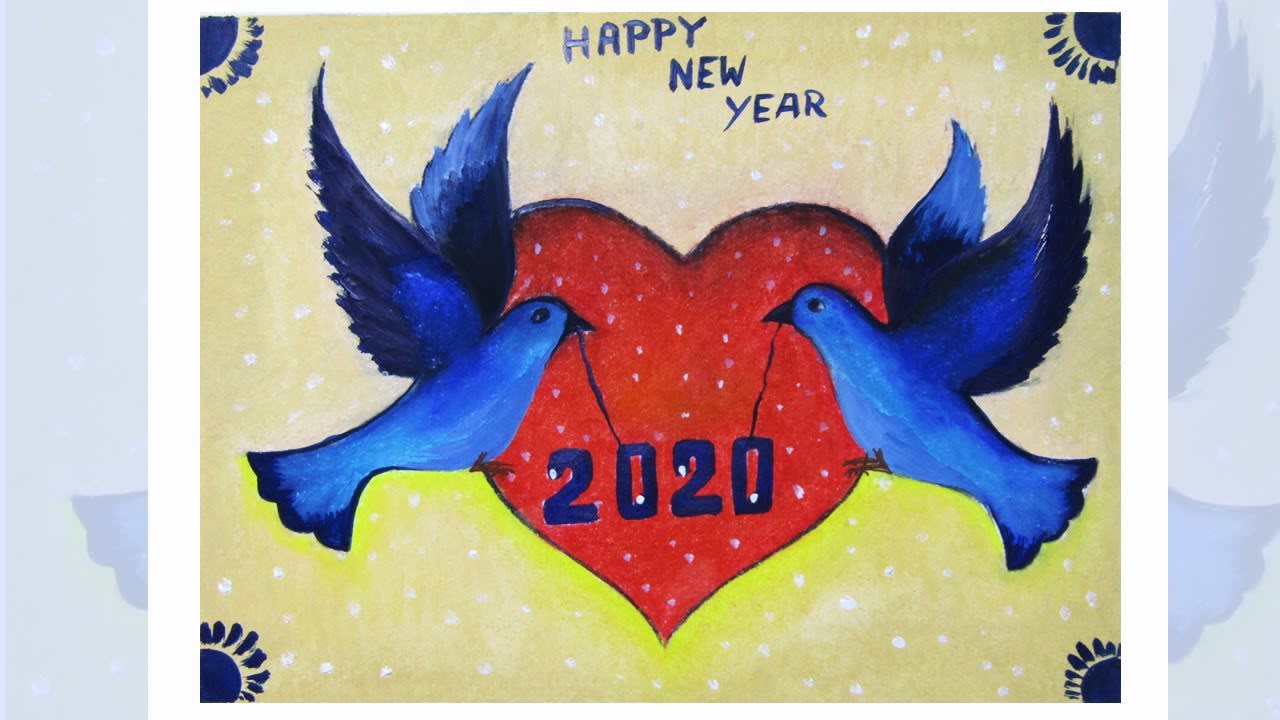 How to draw happy new year 2020 painting. Full painting video for beginners step by step.