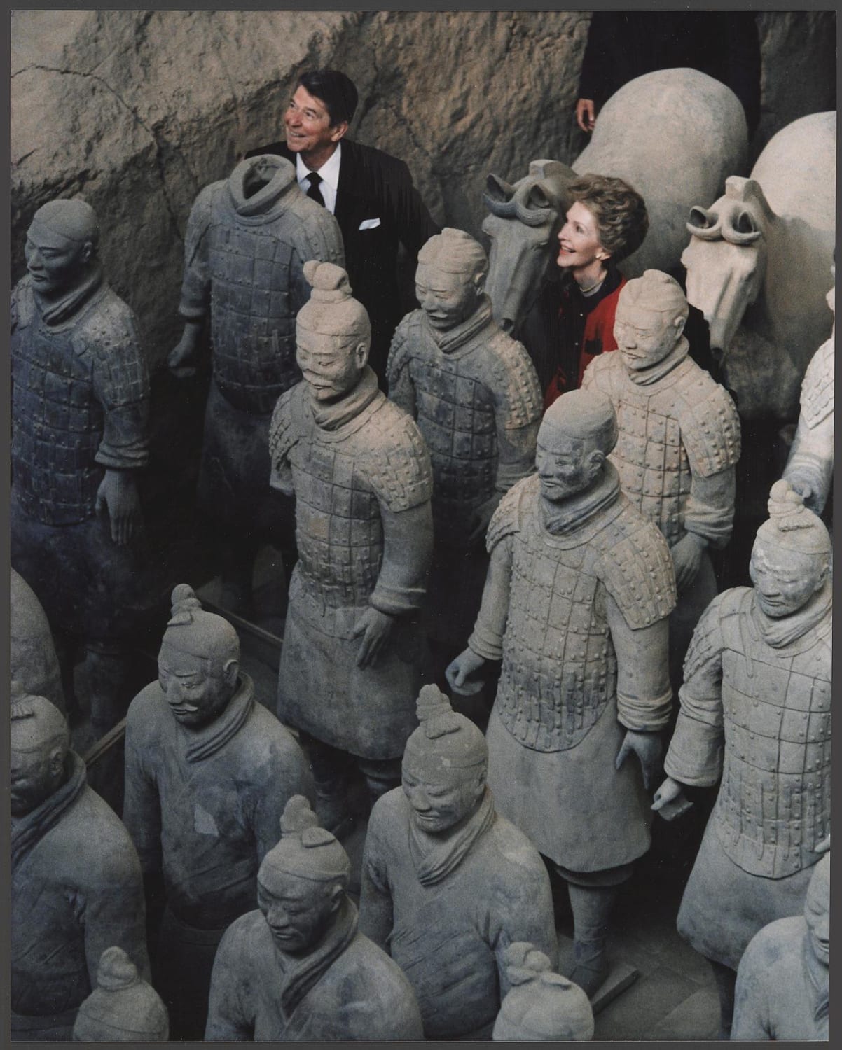 Nancy and Ronald Reagan amidst the terracotta warriors, China 1984