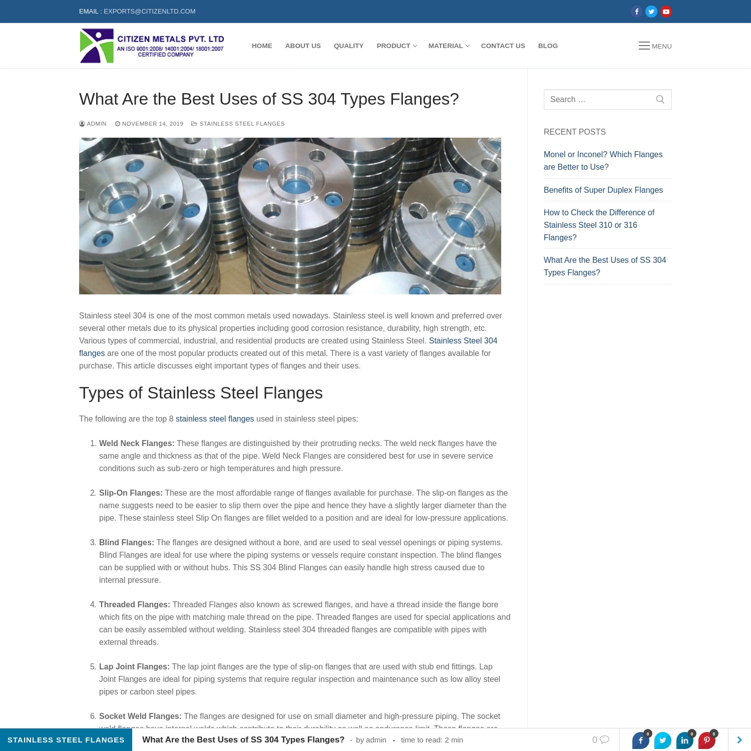 What Are the Best Uses of SS 304 Types Flanges? - Citizen Flanges Blog
