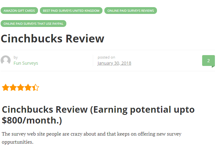 9 plus rating out of 10 by Fun-Surveys - The Official Blog of Cinchbucks