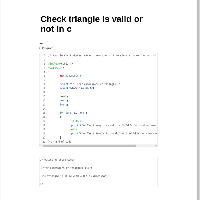 Check triangle is valid or not in c