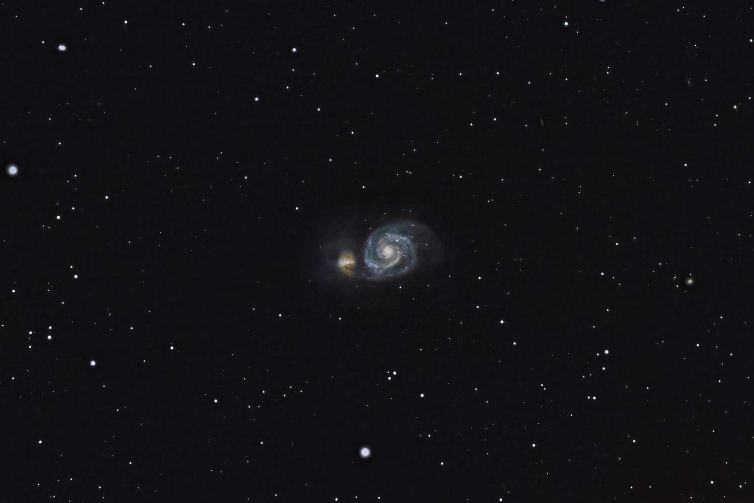 Widefield view of the Whirlpool Galaxy (M51) on a moonless night