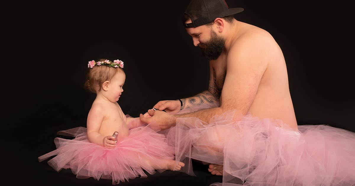 Dedicated Dad Wears Matching Pink Tutus With 1-Year-Old Daughter in Adorable Photoshoot