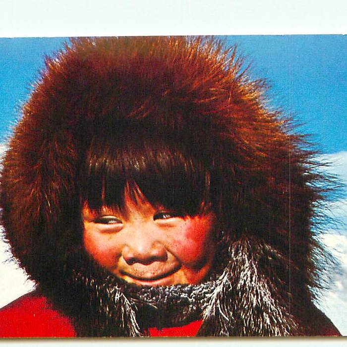 Alaskan Eskimo Child Red Parka Sunny Winter Day