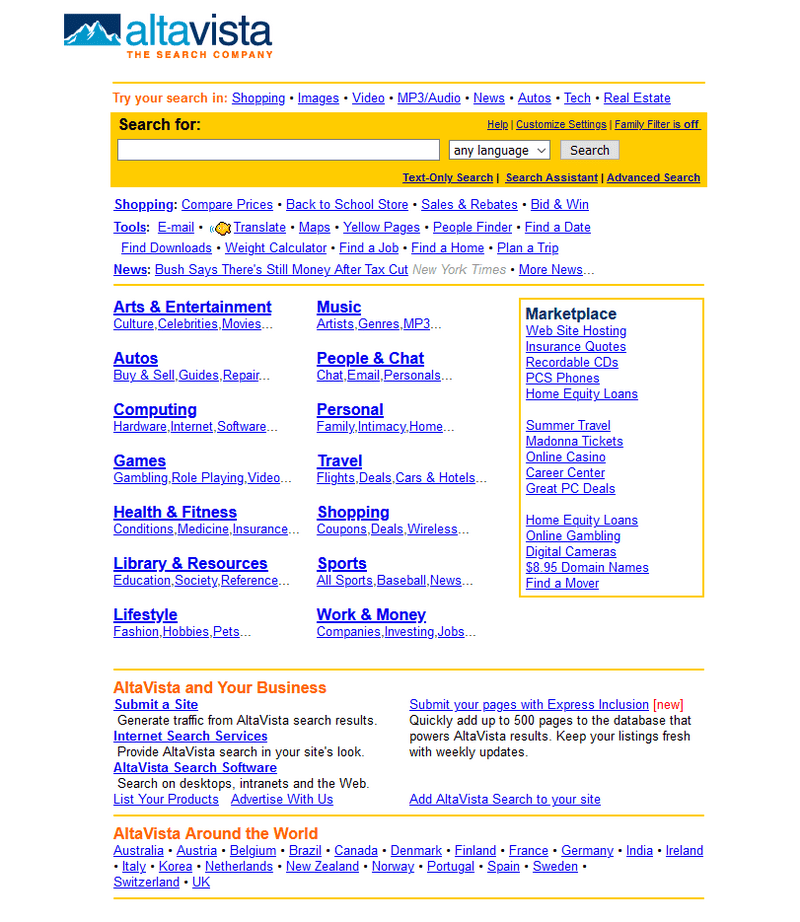 What the Search Engines Looked Like About 20 Years Ago