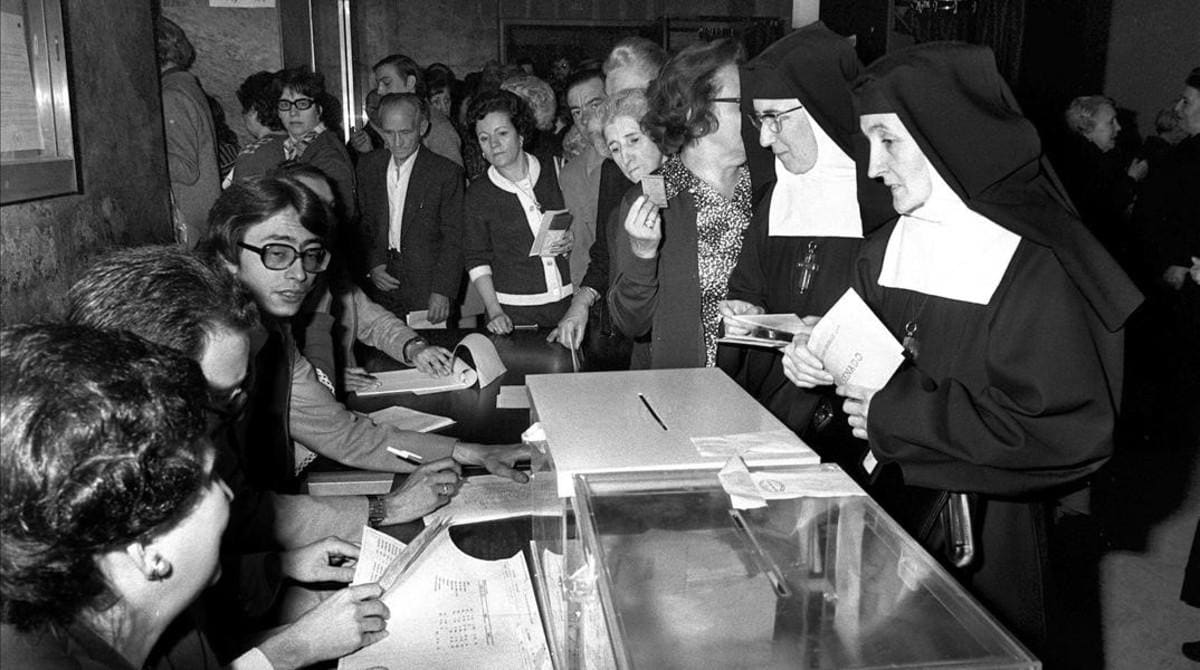 Nuns voting in 1977 at Spain's first democratic election since 1936.