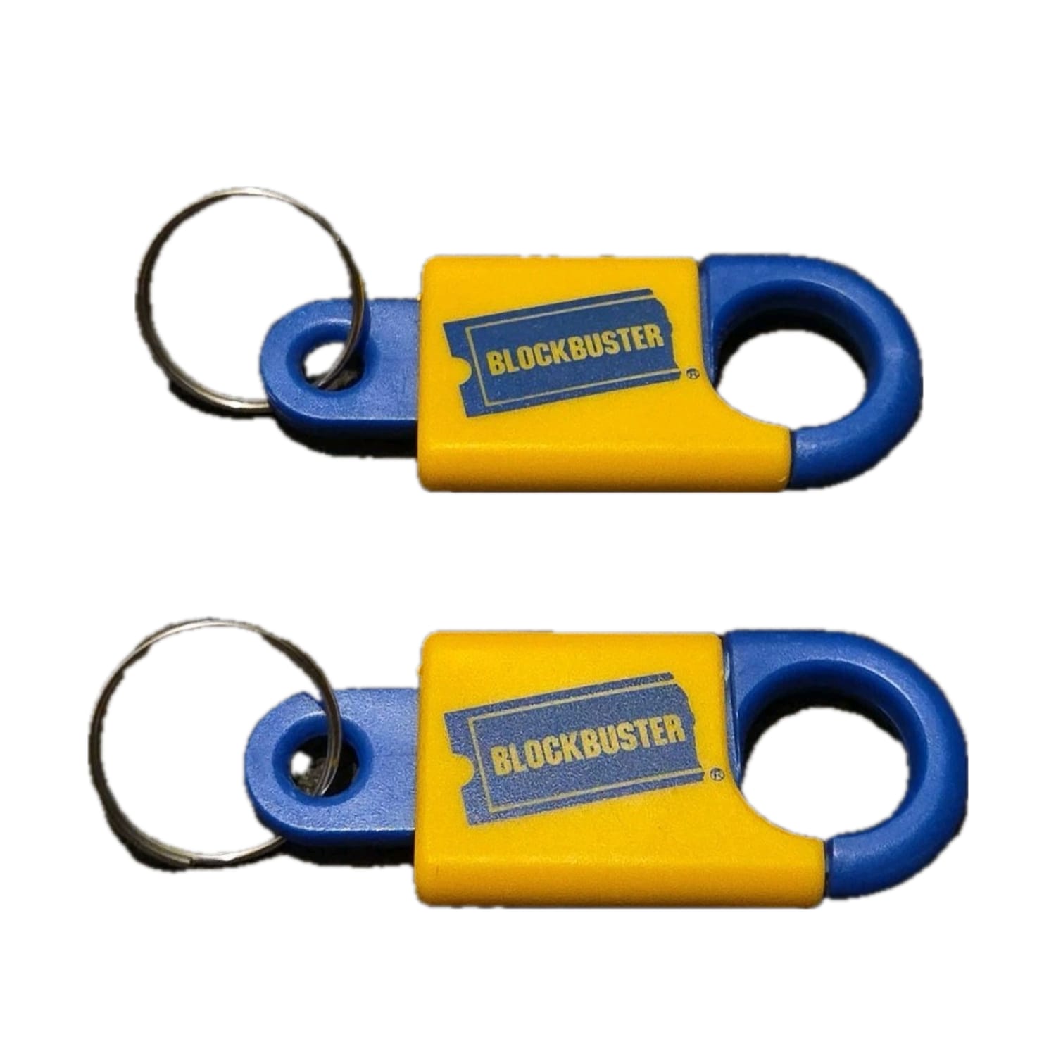 Two Yellow Blockbuster Plastic Key Rings