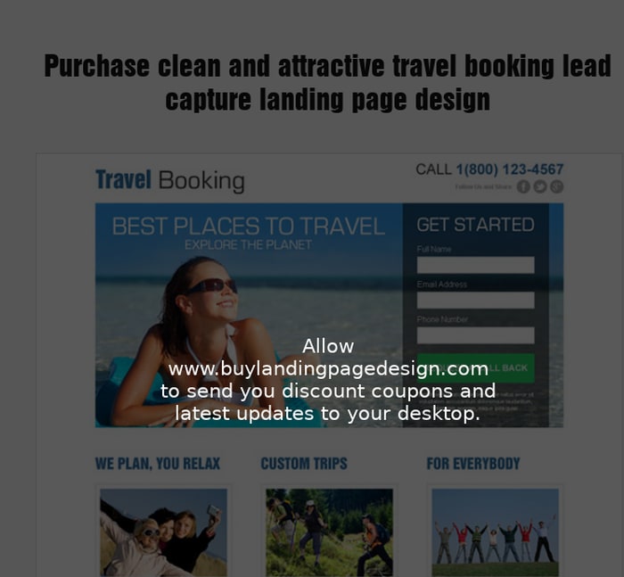 clean and attractive travel booking lead capture landing page design