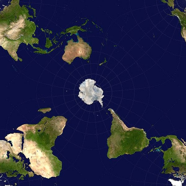 A map centered on Antarctica