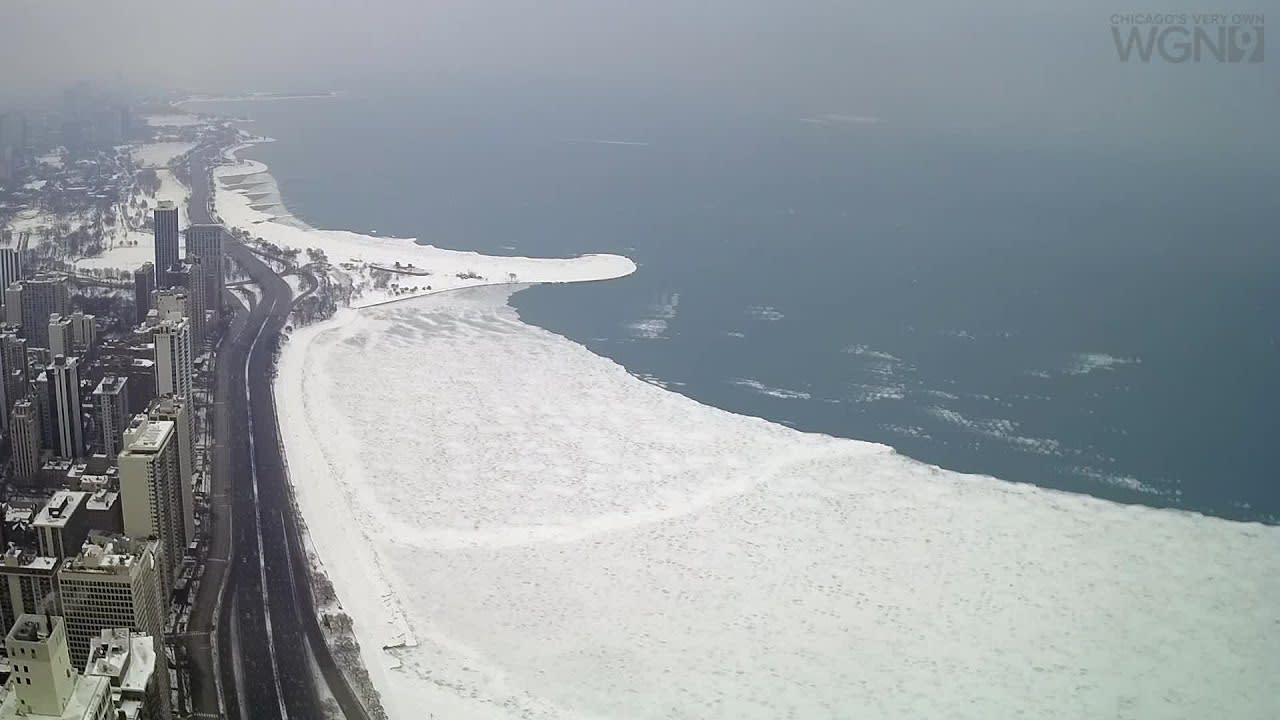 Amazing video of ice breaking away from the lake Michigan shore in Chicago.