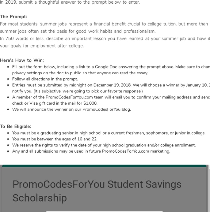 The 2019 Student Savings Scholarship