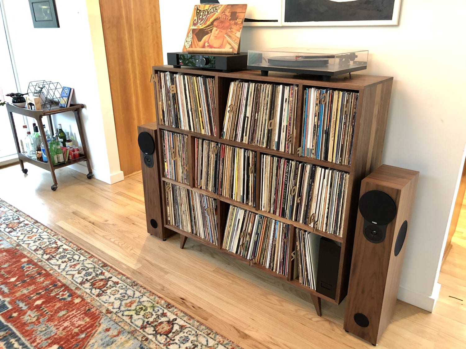 New hardwood cabinet for the collection, all Rega setup
