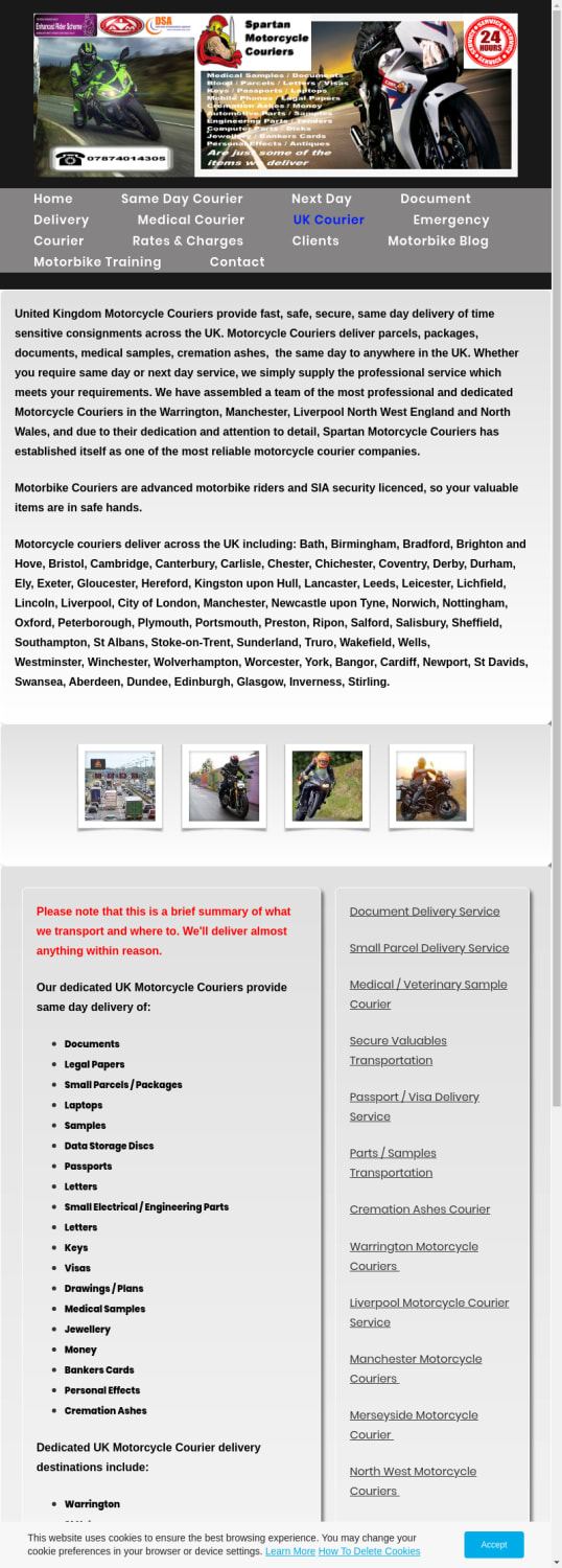 UK Courier, Motorcycle Couriers, Warrington, Liverpool, Manchester.