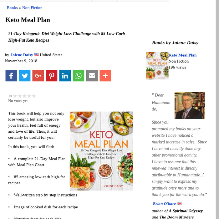 Keto Meal Plan (book) by Jolene Daisy - 21 Day Ketogenic Diet Weight Loss