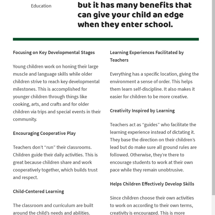 Benefits of child achieve with Montessori school education
