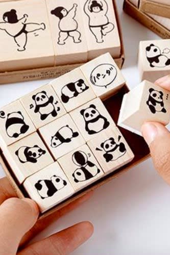Wooden Rubber Stamp - All things - panda fat