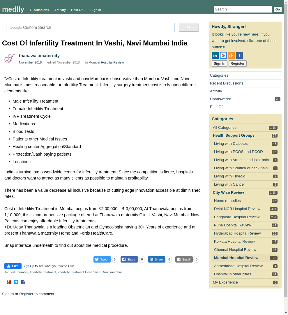 Cost Of Infertility Treatment In Vashi, Navi Mumbai India
