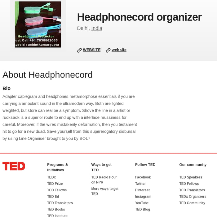 Headphonecord organizer