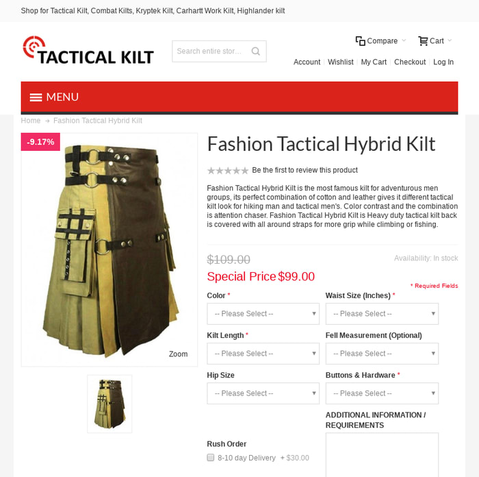 Fashion Tactical Hybrid Kilt - Men Custom Made Fashion Kilts