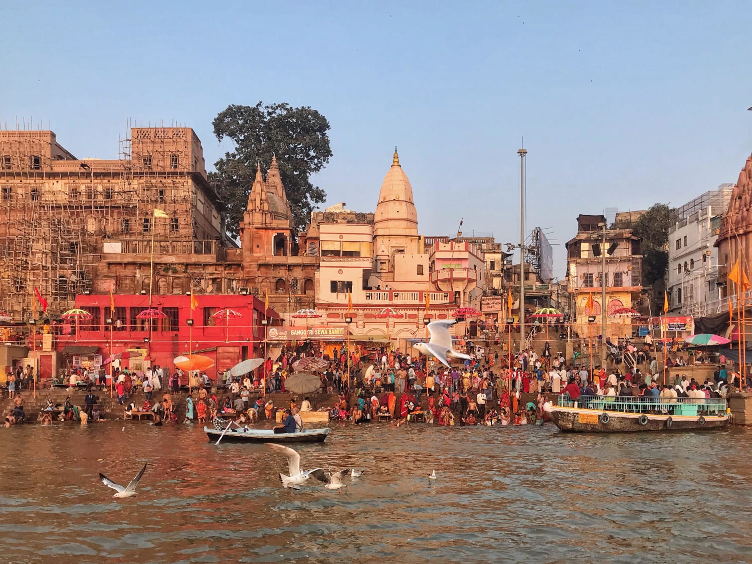 India, Varanasi (November, 2019). Dawn on Ganges river.