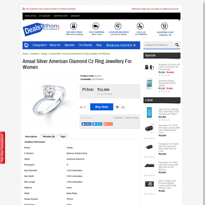 Amaal Silver American Diamond Cz Ring Jewellery For Women