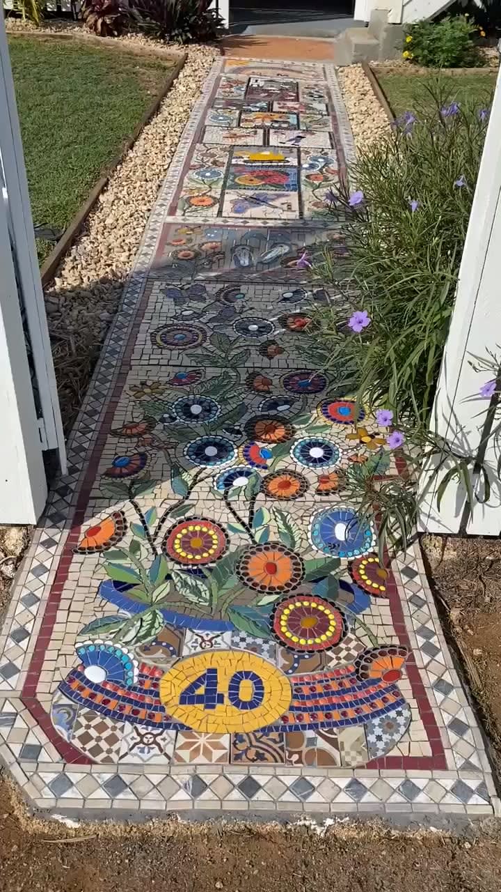 This handmade, 60,000-piece mosaic hopscotch that took 300 hours to make by a grandmother called Lesley for the benefit of her grandchildren.
