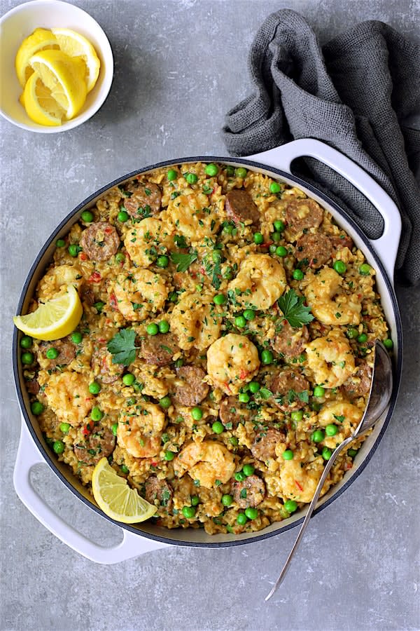 Paella-Style Brown Rice with Shrimp and Chorizo