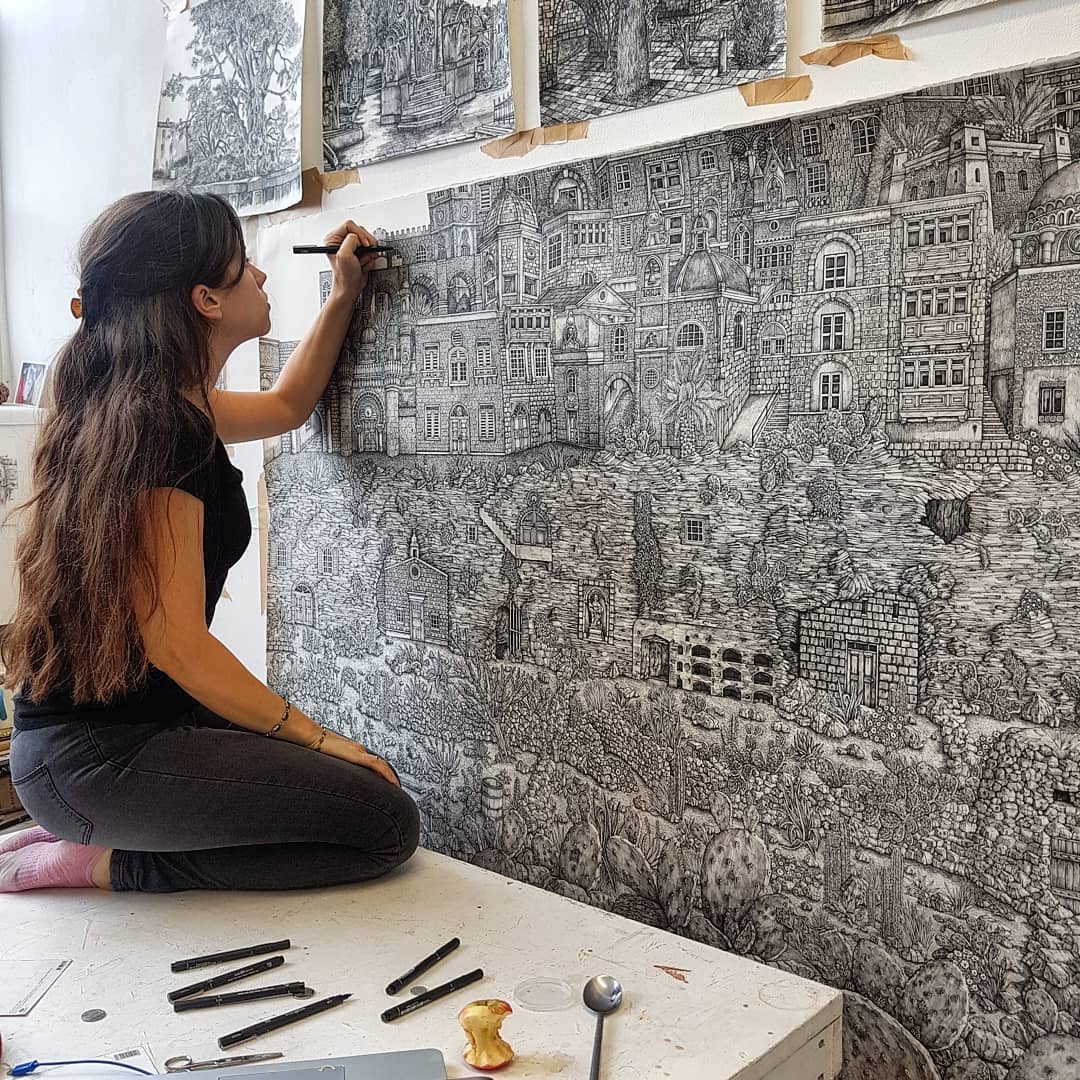 New sprawling ink drawings by Olivia Kemp explore the landscapes of Malta and Bavaria