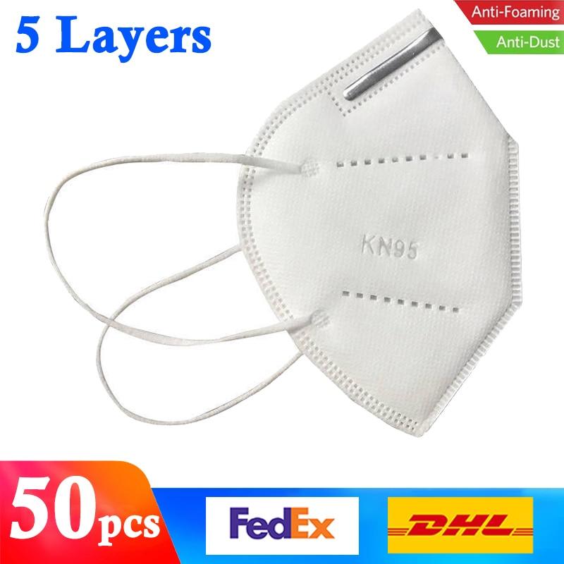 KbnMart 50pcs/lot Fast Shipping Filter Mouth Face Mask High Quality 5-Ply Anti Dust Masks Protective Respirator Reusable Safety Facemask