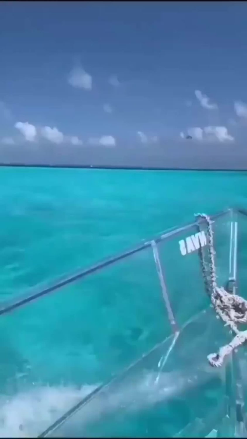 A transparent boat trough which you can see the water below you .