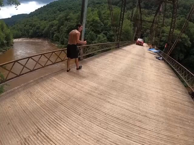 HMRB while I jump off this bridge with a trampoline