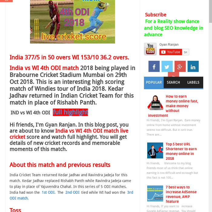 IND vs WI 4th ODI match, live cricket score, Full highlight