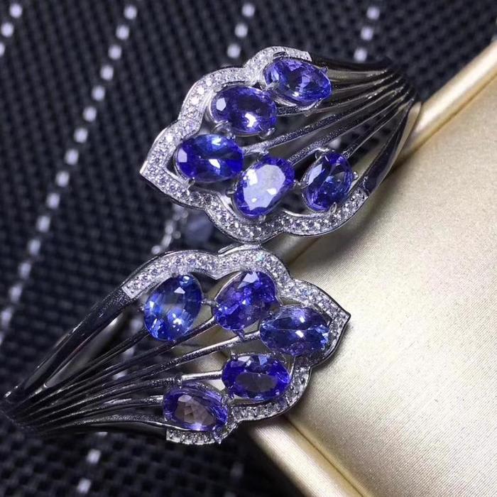 natural blue tanzanite gem bangles natural gemstone Bracelet 925 sterling silver women Elegant Leaf embrace party fine jewelery