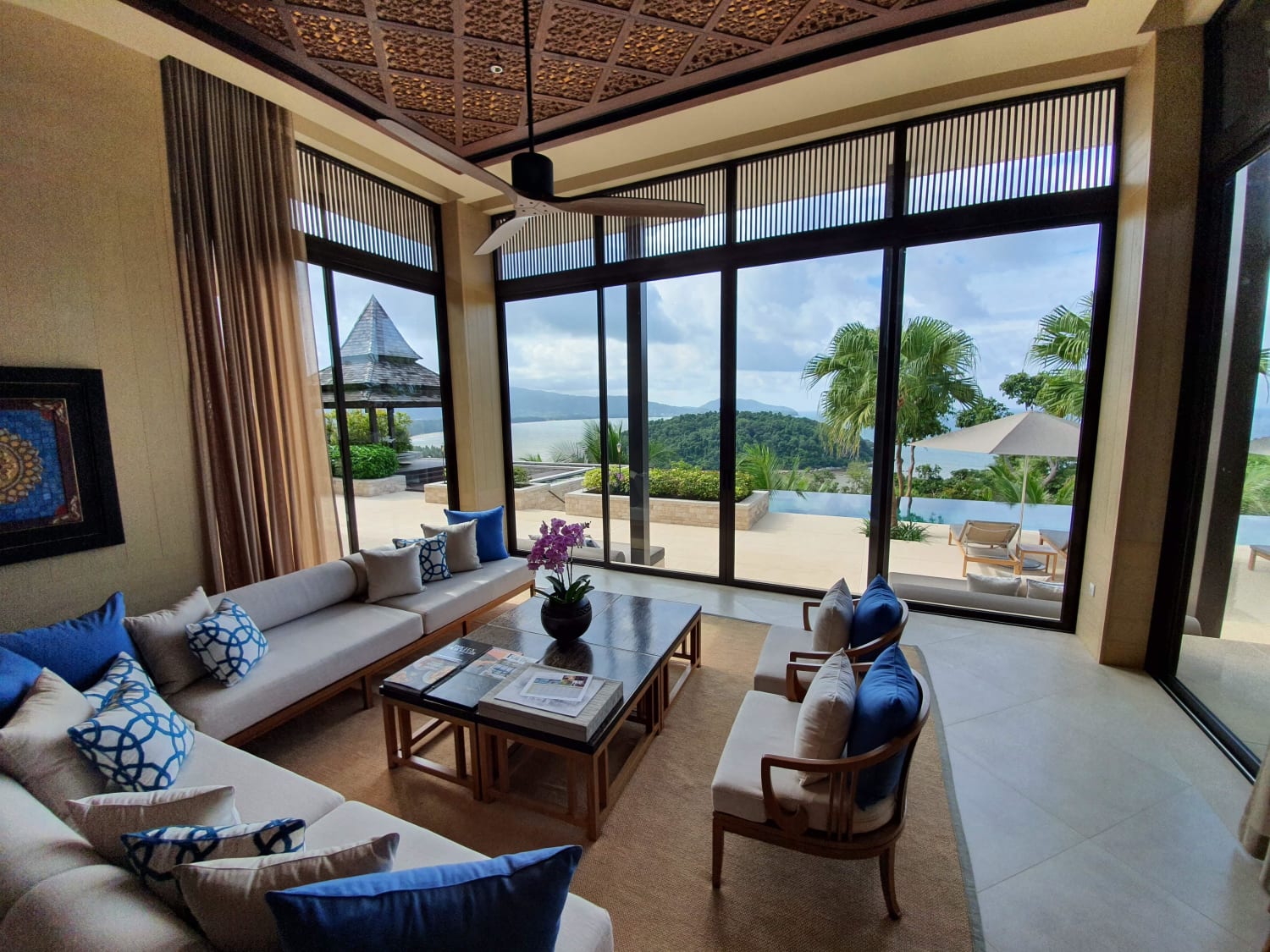 Living room of an 8 bedroom villa on a hill in Phuket, Thailand