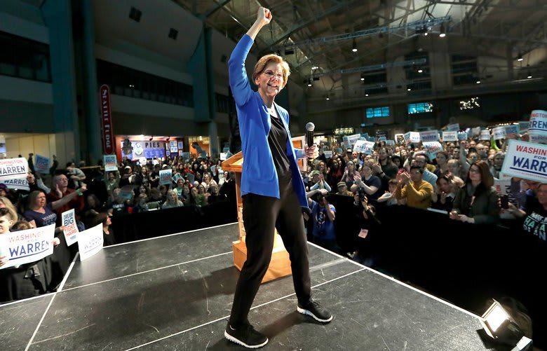 ‘These times call for a fight,’ Elizabeth Warren tells Seattle crowd