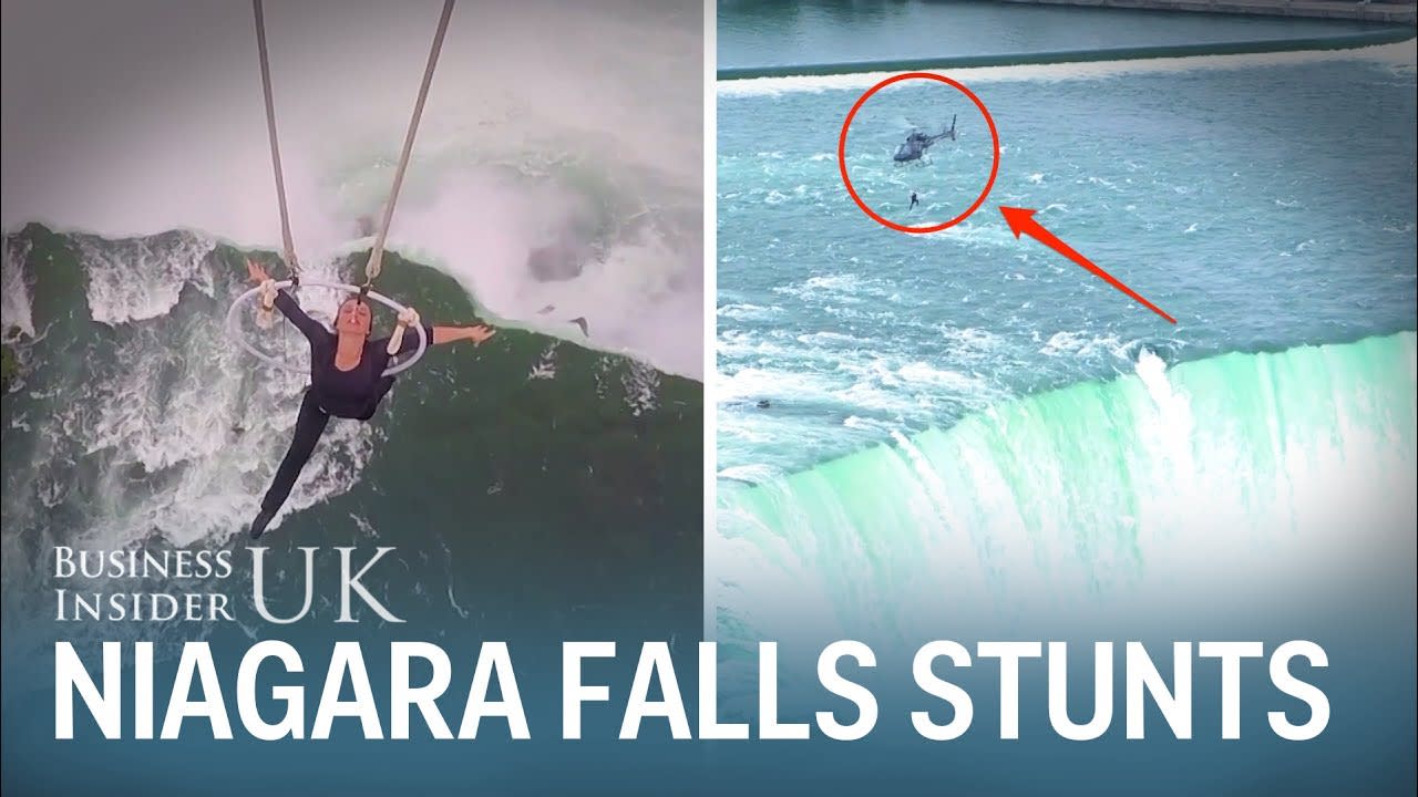Aerialist used her teeth to hang from a rope 300 feet above Niagara Falls