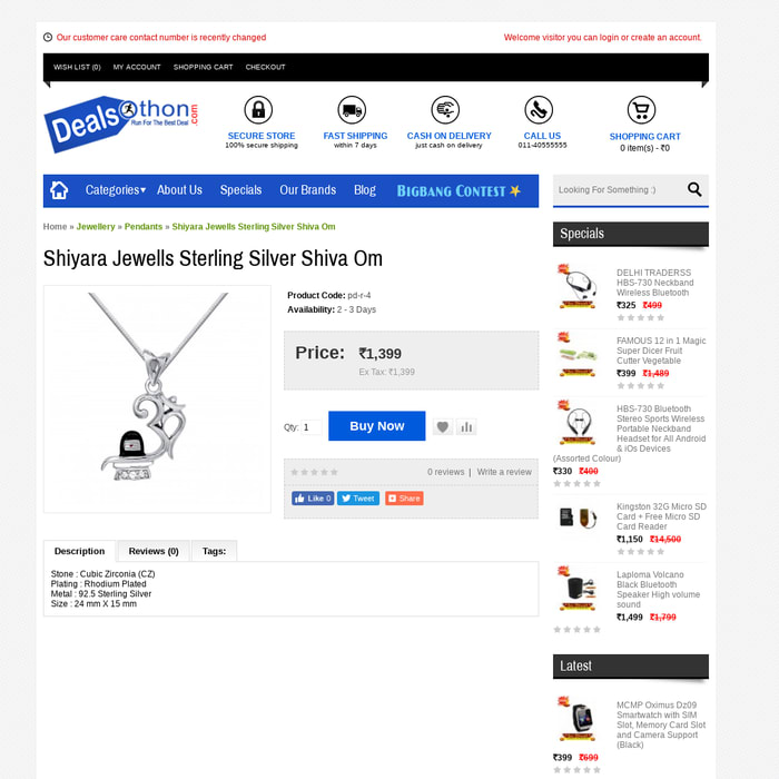 Shiyara Jewells Sterling Silver Shiva Om
