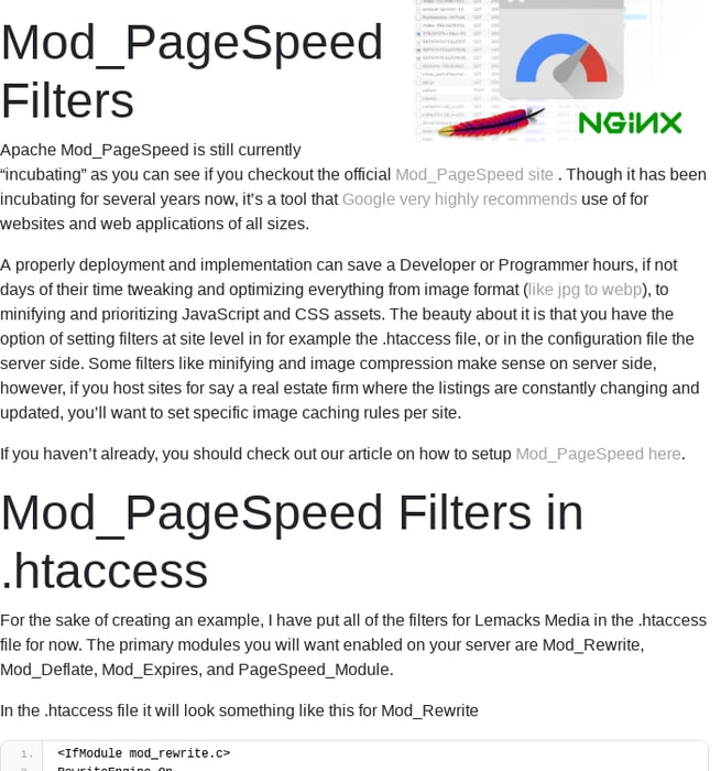 Using Mod_PageSpeed Filters