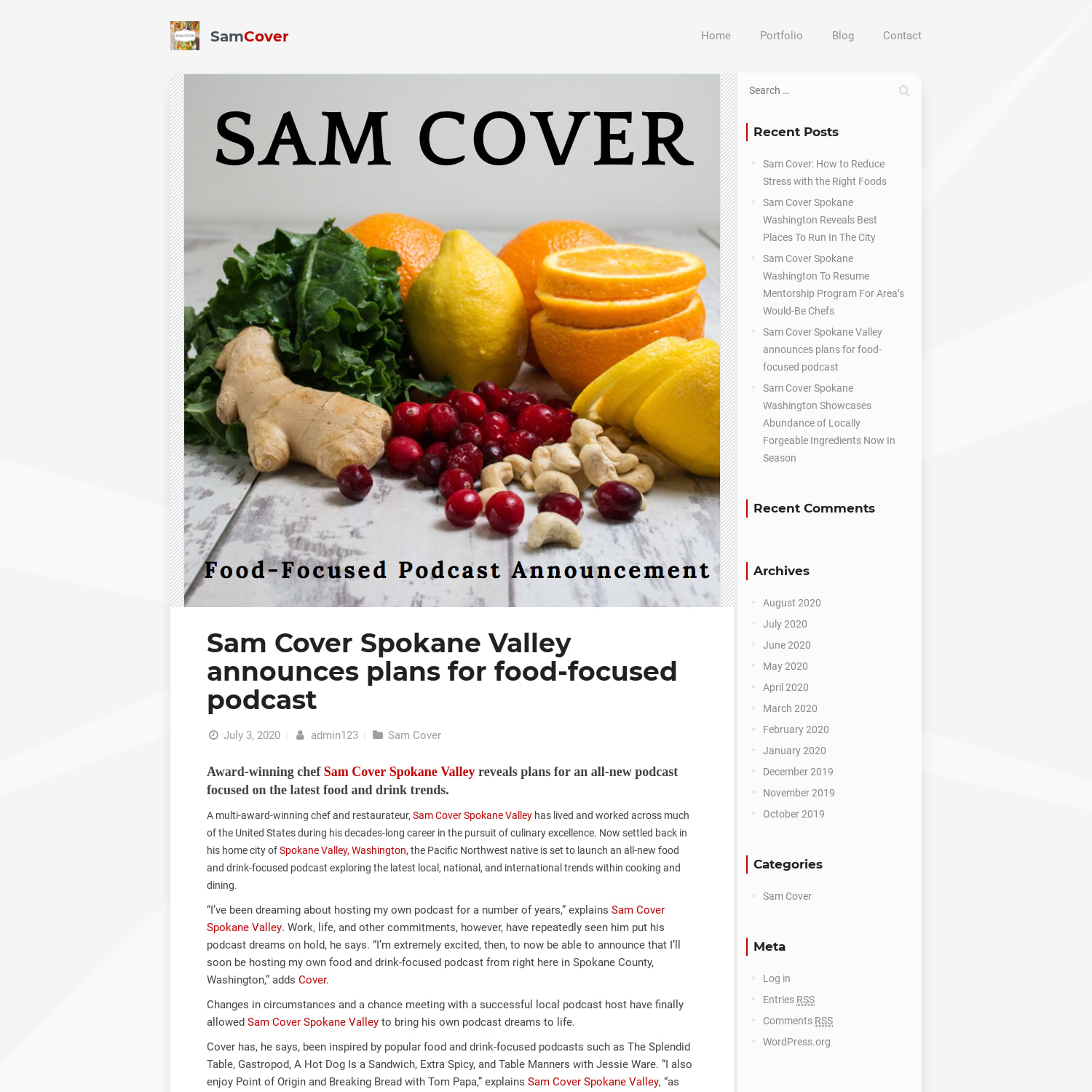 Sam Cover Spokane Valley announces plans for food-focused podcast