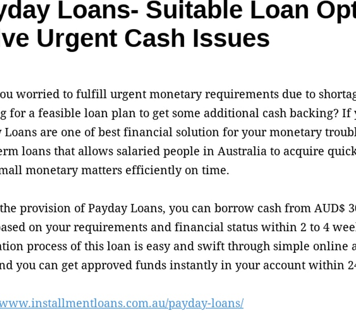 Payday Loans- Suitable Loan Option to Solve Urgent Cash Issues