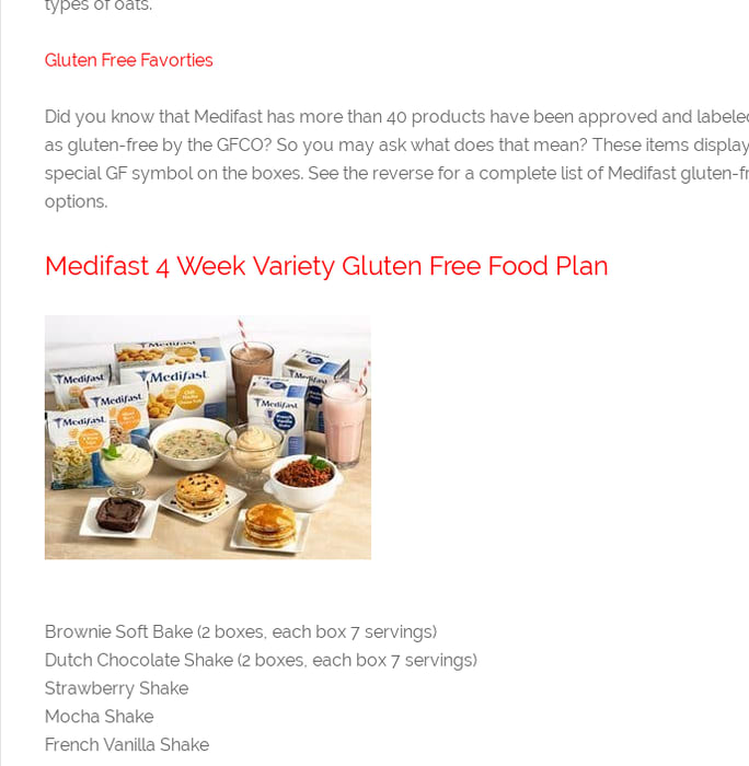 Medifast Gluten Free 4 Week Diet Food Delivery Plan