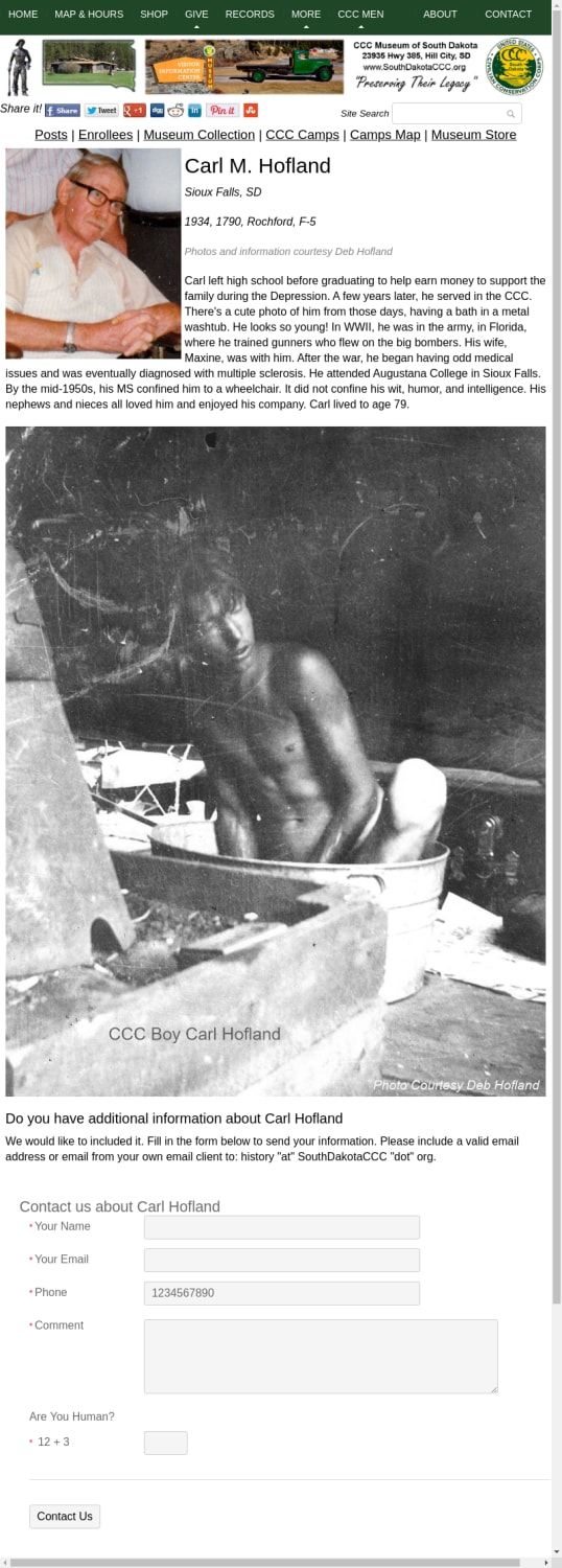 Carl Hofland was in the Civilian Conservation Corps