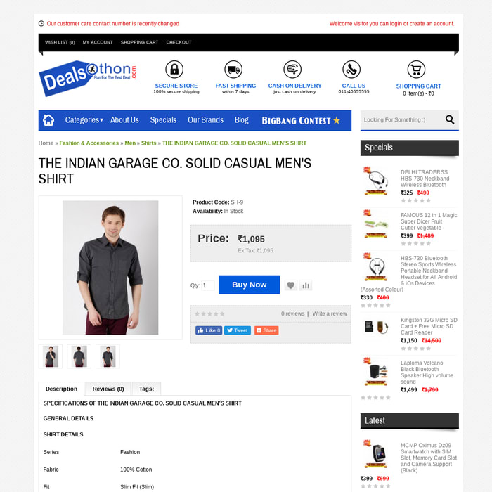 THE INDIAN GARAGE CO. SOLID CASUAL MEN'S SHIRT