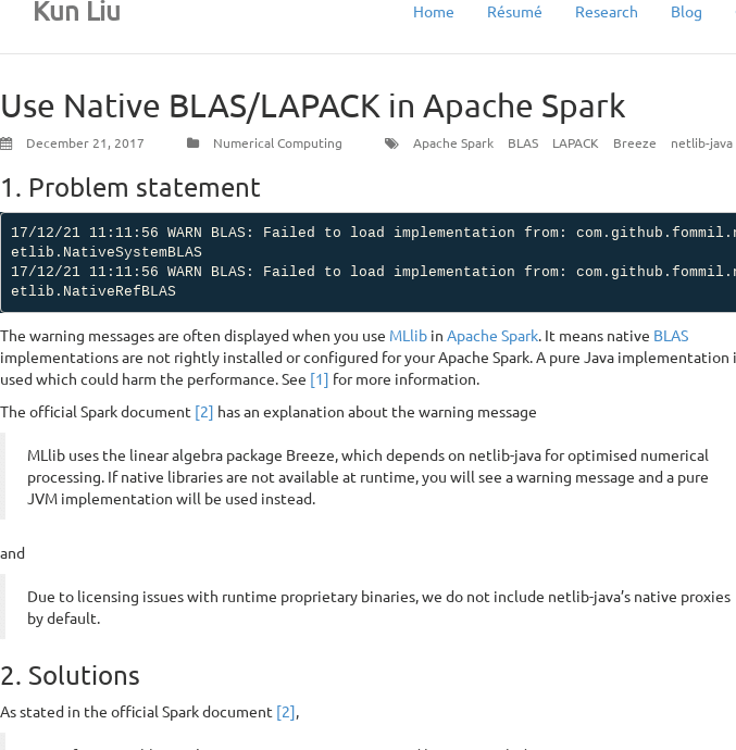 Use Native BLAS/LAPACK in Apache Spark