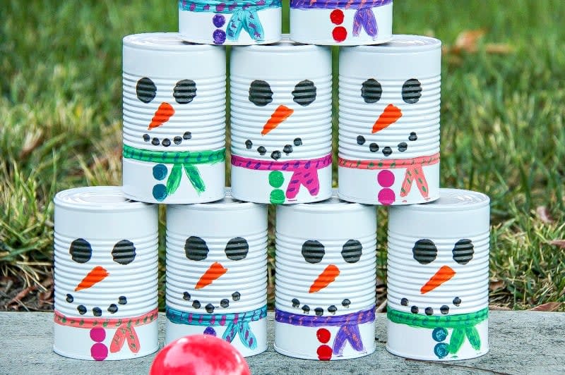 DIY Snowman Tin Can Toss - Fun Winter Activity For Kids