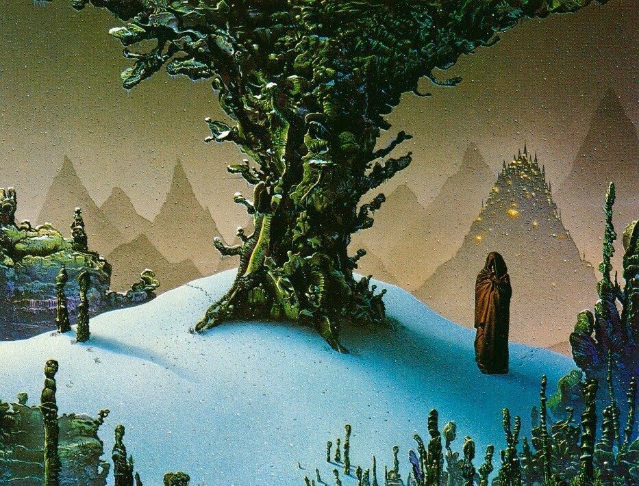 The full 1969 wraparound cover art by Tim White for ‘The Left Hand of Darkness,’ by Ursula K. Le Guin