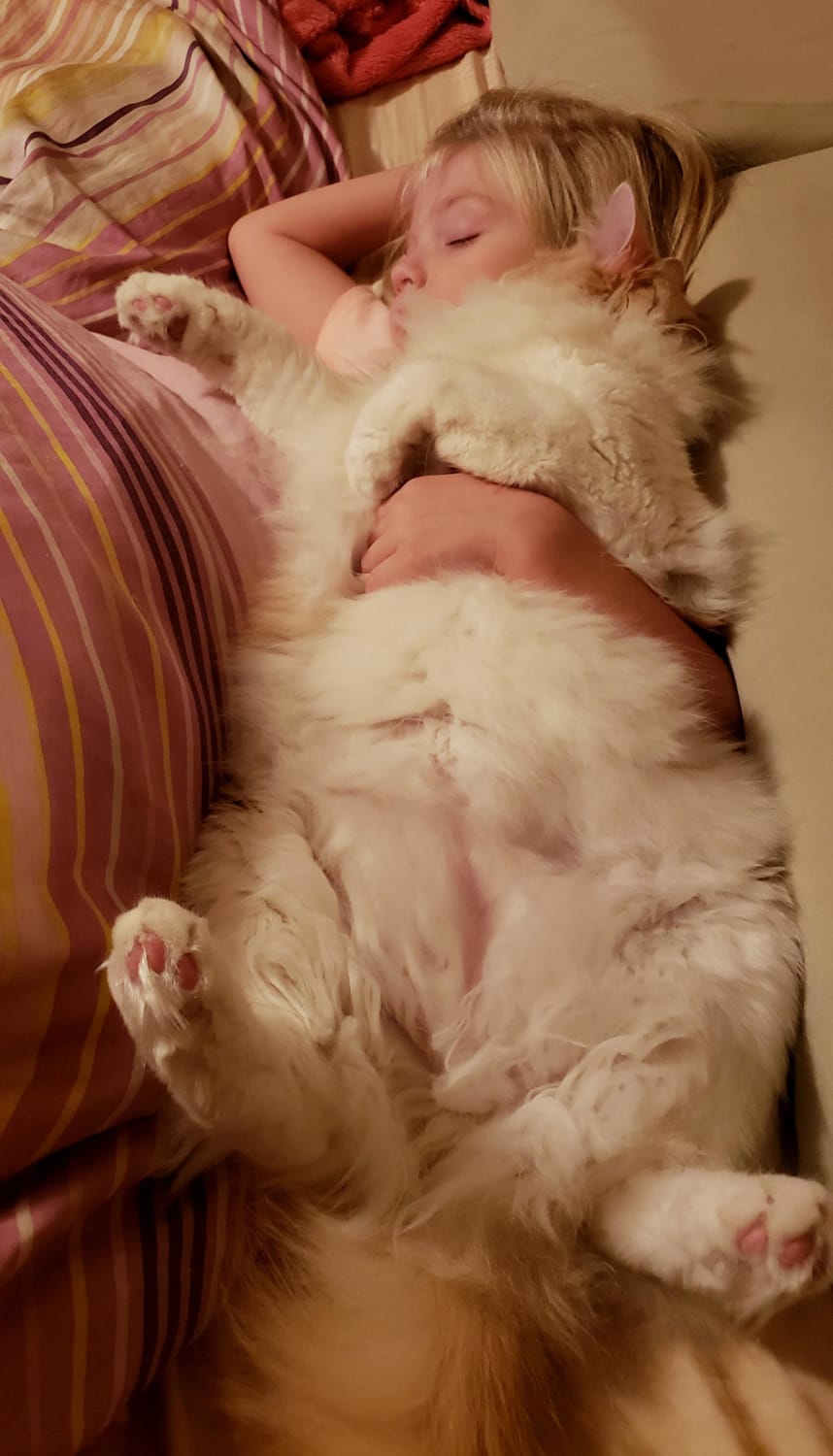 My daughter and floof snuggling.