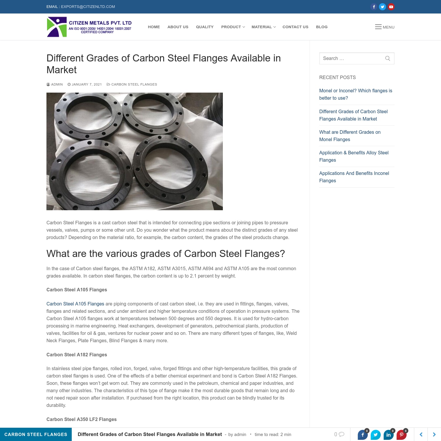 Different Grades of Carbon Steel Flanges Available in Market - Citizen Flanges Blog