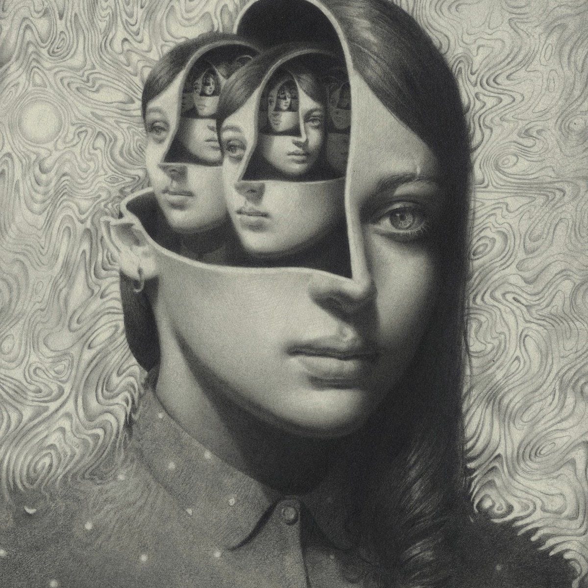 Graphite portraits by Miles Johnston distort and intertwine subjects to ...